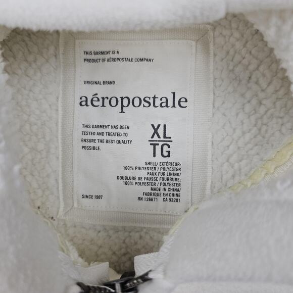 Vintage Aeropostale Hoodie Womens XL Y2K White Fleece Full Zip Logo Minimal Cozy - Picture 3 of 6